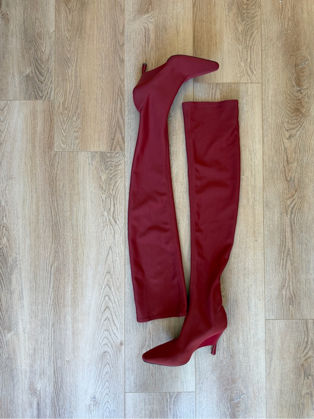 GIA / RHW Deep Red Stretch Over-the-Knee Boots Leather Sole Made in Italy EU 41